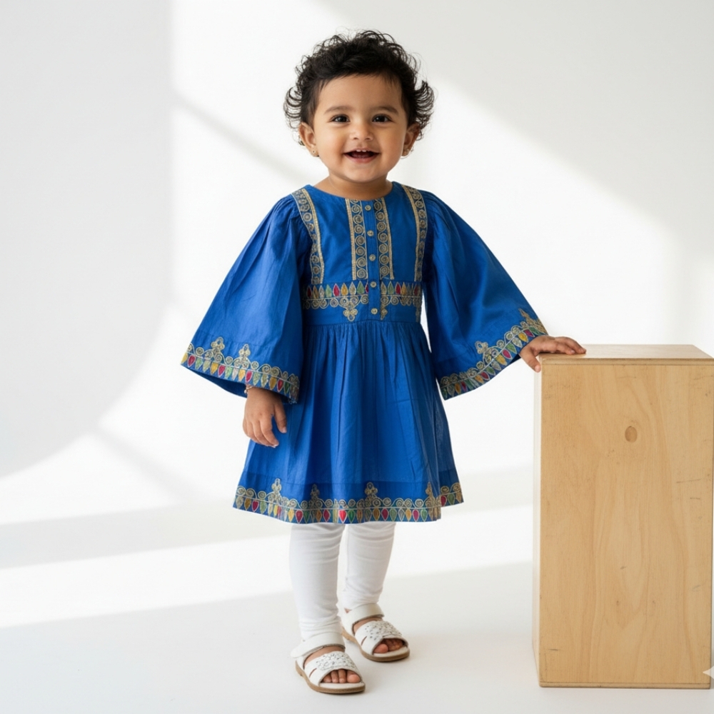 Minnie Minors Girls Pakistani Kurta Top - Blue - 18/24 Months